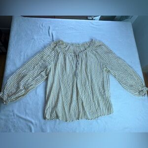 Cream Smocked Long Sleeve Blouse